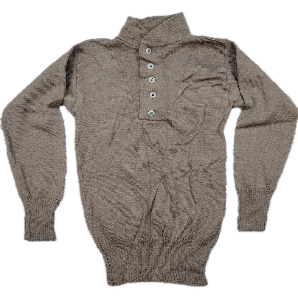 Vintage 80s US Military 5 Button Wool Sweater Jeep Henley Medium Brown